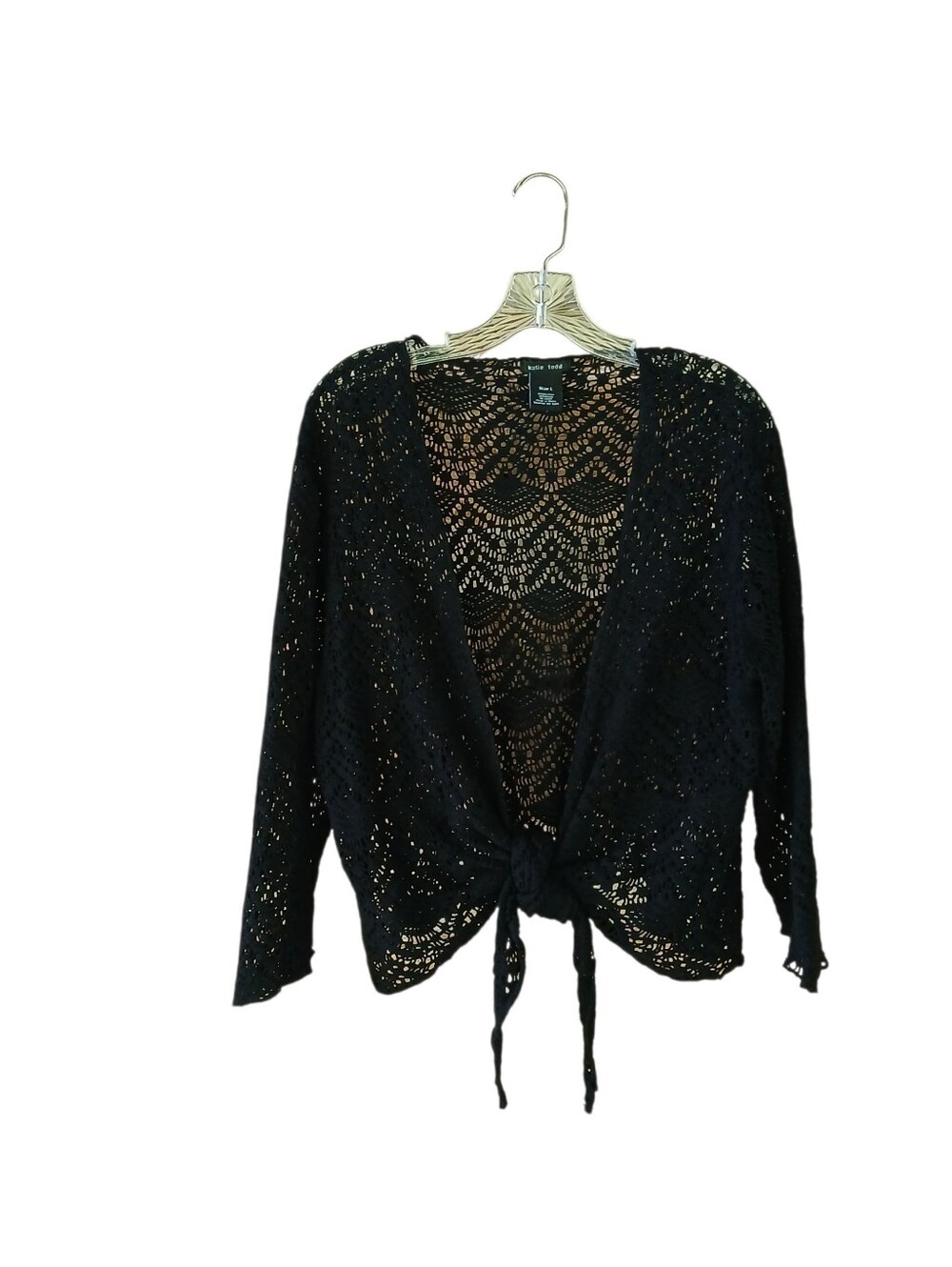 Katie Todd Black Crochet Tie Front Cardigan Large